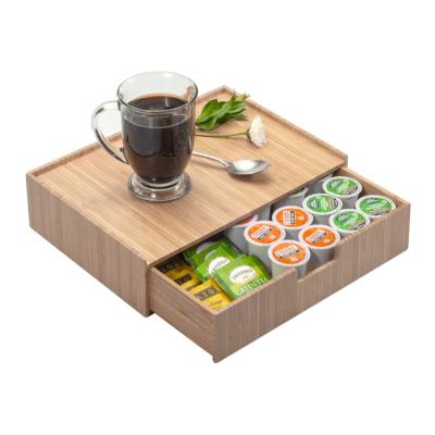 China Sustainable bamboo drawer organizer to hold K-cups, coffee, tea, espresso pods, condiments and accessories for sale