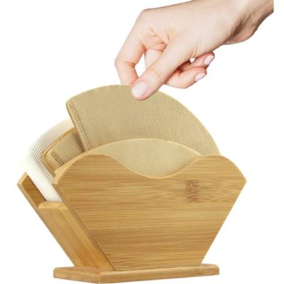 China Sustainable Bamboo Coffee Filter Holder Coffee Paper Storage Container for sale