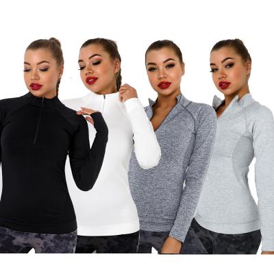 China Yoga Breathable Clothes Dropshipping Training Fitness Quick Dry Elasticity Long Sleeved Sports Zipper Shirt for sale