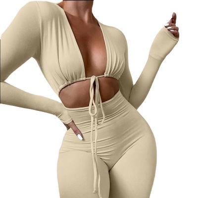 China Summer Women Halter Romper Workout Sportswear Breathable Sexy Backless Jumpsuit Outfit Long Sleeve Overalls for sale