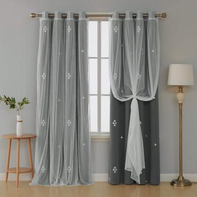 China Blackout Triangle Printed Blackout White Tulle Curtains Lace Up Sheer Drapes For Boy's Room With Grommet for sale