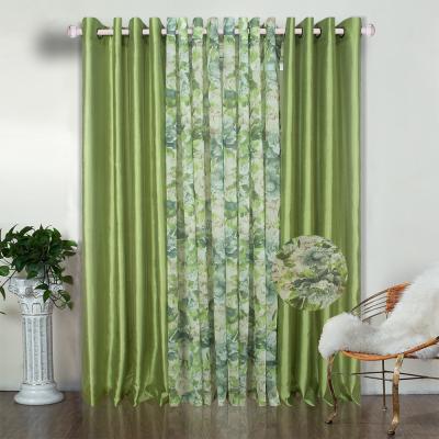 China Modern Discounted Cheap Stock Home Curtain Set Faux Green Silk Single Curtain Flower Printed Sheer for sale