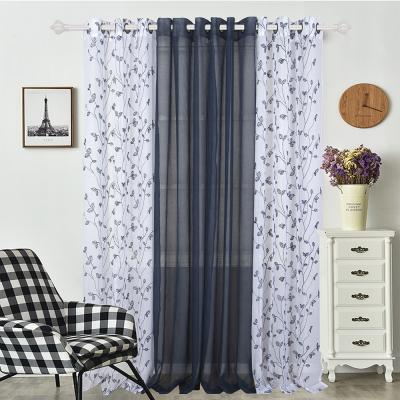 China Cheap Simple Pure White Blackout Navy Curtain And Embroidery Window Curtain Set for sale