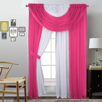 China Living Room Light Filtering Window Curtain Sets 4 Pieces 54X84 Inch Sheer Curtains Panels With Drapery Attached for sale