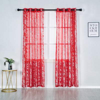 China European and American style metallic silver flora printed Indian ready made sheer curtain fabric for bedroom for sale