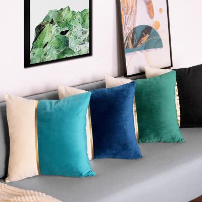 China Anti-Static Velvet Leather Patchwork Cushion Covers Navy Blue Tile Cases For Living Room Bedroom Sofa Car for sale