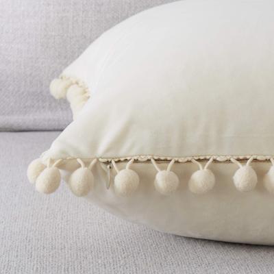 China Single Square Decorative Throw Pillow Covers Soft Velvet Outdoor Cushion Covers 18 X 18 With Balls For Sofa Bed for sale