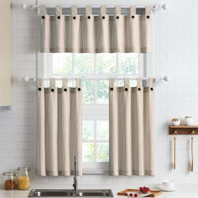 China 100%cotton linen color striped design 3 piece top label cotton kitchen curtains and draperies set ready made for sale