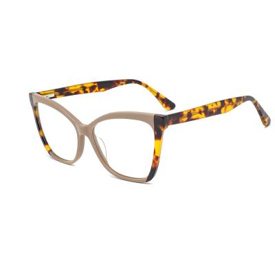 China Laminate Frame Cat Eyeglass Frame Women Eyeglasses Fashionable Designer Acetate Frames Optical Spectacle Monocle Eyeglasses for sale