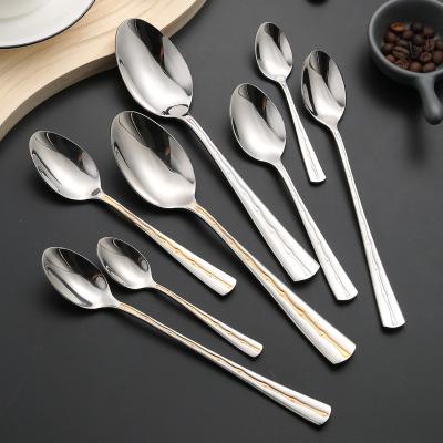 China Viable Silver With Gold Plated Polish Mirror Spoon Handle Flatware Wholesale Spoon Set for sale