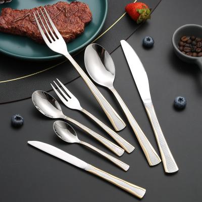 China Sustainable High Quality Gold Plated Luxury Stainless Steel Dinnerware Cutlery Set Wedding for sale