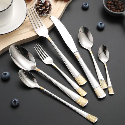 China Viable Luxury Mirror Polished Cutlery Flatware Customization Gold Plated Spoon Fork Knife for sale