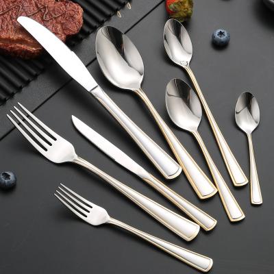 China Viable Stainless Steel 24k Gold Plated Flatware Gold Fork Knife And Spoon Dinner Set for sale