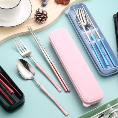 China Wholesale Viable 3 In 1 Stainless Steel Spoon Fork Outdoor Chopsticks Set With PP Box For School for sale