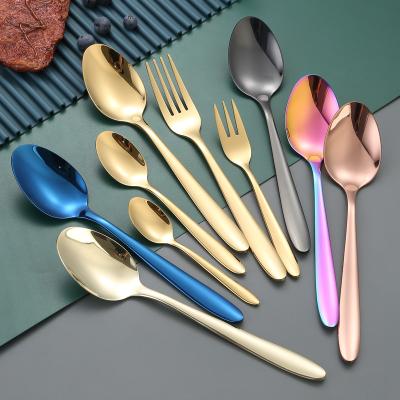 China Sustainable Modern Cutlery Set Stainless Steel Rainbow Colored Steel Black Gold Fork And Spoon Set for sale