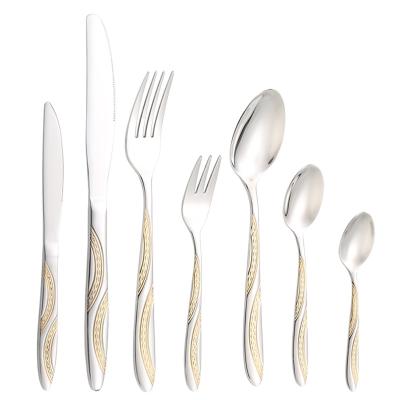 China Sustainable 24k Gold Stainless Steel Cutlery Spoon Fork Knife Luxury Flatware Set for sale