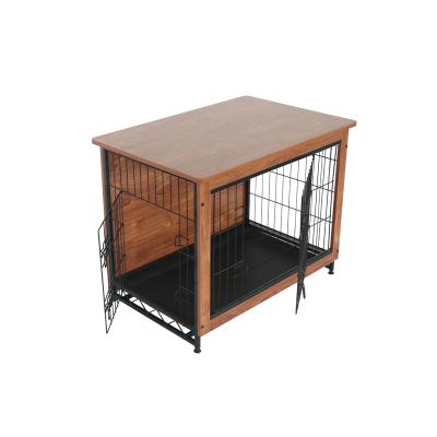 China Indoor pet enclosure solid wood and iron for cats&dogs double-deck outdoor pets dog house wood kennel for sale