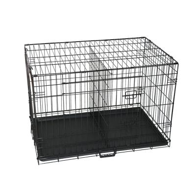 China Black Cheap Folding Metal kennel Mesh Pet Dog Cage With Divider for sale