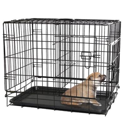 China Double Door Dog Kennel Crate With Divider And Plastic Tray for sale