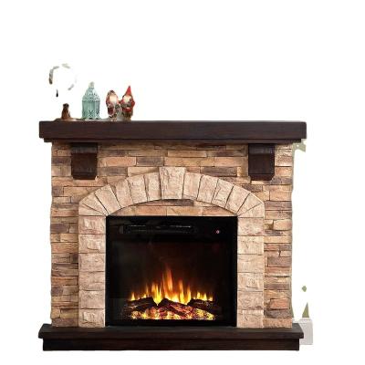 China Modern Electric Stone Brick Wall Magnesia Grain Wood Fireplace Indoor Flame FOR HEATING for sale