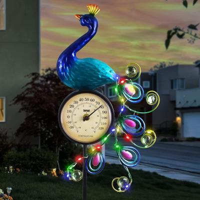 China Garden Waterproof Peacock Solar Stake for Yard Lawn Decorations Metal Peacock Garden Decor with Thermometer Solar Garden Lights for sale