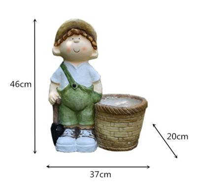 China Art Decor MgO Boy Statues Garden Flower Pot For Outdoor Decoration for sale