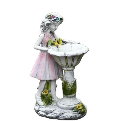 China Art Decor Small Solar Resin Flower Sculpture Fairy Garden Statue For Outdoor Decoration for sale