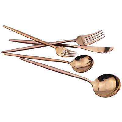 China Viable Wedding Bulk Stainless Steel Western Heavy Duty Mirror Forged Rose Golden Dinner Set Flatware With Flat Handle for sale