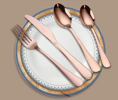 China Sustainable Wedding 24pcs Rose Gold Plated 18 Stainless Steel 10 Flatware Portable Bulk Set for sale