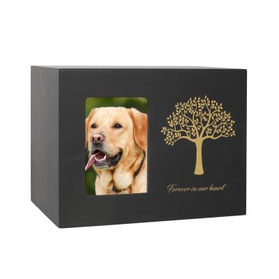 China 18X13X13cm Viable Medium Black Wooden Pet Keepsake Urns For Dogs Ashes Pet Cremation With Forever In Our Hearts for sale