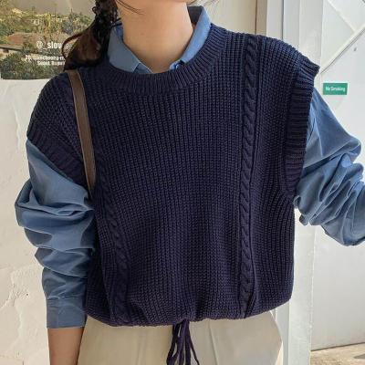 China Anti-wrinkle Autumn Navy Ladies Crop Sweater Sweater Cute Knitted Sleeveless Vest for sale