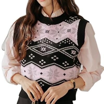 China Anti-wrinkle Autumn Uggly Christmas Snow Knit Sweater Vest Knitted Argyle Sweater Vest Custom Sweater For Women for sale