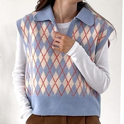 China Anti-Wrinkle Knit Sweater Vest Knitted Sweater Argyle Vest Sweater Custom Made for sale