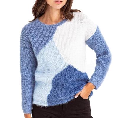 China Cropped Anti-wrinkle Women's Pullover Ladies Sweater Full Intarsia Jumper Fluffy Patchwork Custom Knitted Sweater for sale