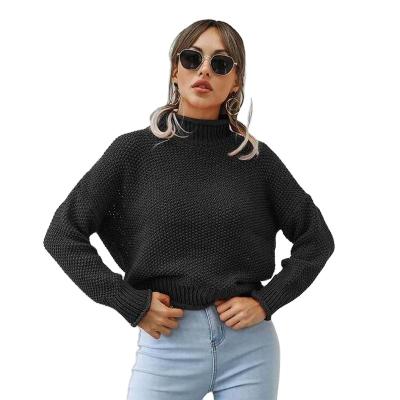 China Anti-Wrinkle Women's Lantern Sleeve Cropped Pullover Ladies Sweater Tops Jumper Women Mockneck Knitted Sweater Custom Made for sale