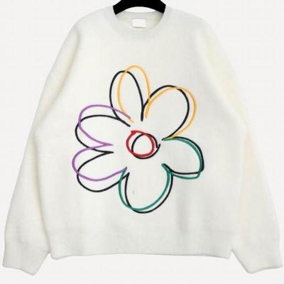 China Fashion Streetwear Anti-wrinkle Oversized Casual Sweater Styles Spring Autumn Winter Flower Flofal Sweater Knitted Sweater Women's Sweaters for sale