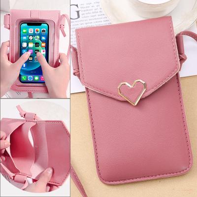 China New Love Metal Retro Touch Screen Mobile Phone Bag Waterproof Transparent Coin Purse for sale