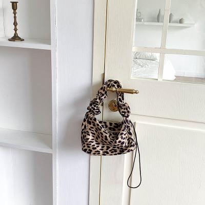 China Fashion Autumn Winter Pleated Drawstring Leopard Print Handbag Ladies Shape Luxury Armpit Bags for sale