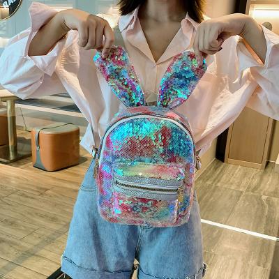 China New Fashion Bling Sequins Rabbit Ear Anti-theft School Bags Women's Beautiful Small Backpack for sale