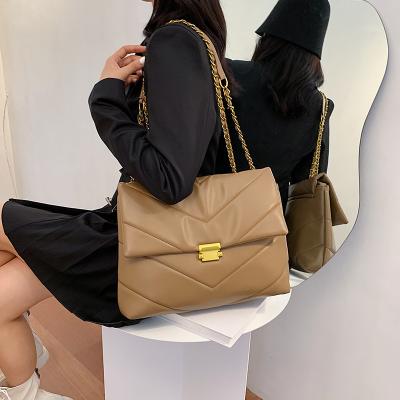 China Retro Fashion Trendy Women's PU Leather Handbag Solid Color Latch Tote Bag for sale