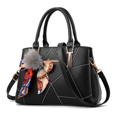 China 2021 New Fashion Fwashion Scarf Wool Ball Silk Women Shoulder Bag Geometric Suture Handbag for sale