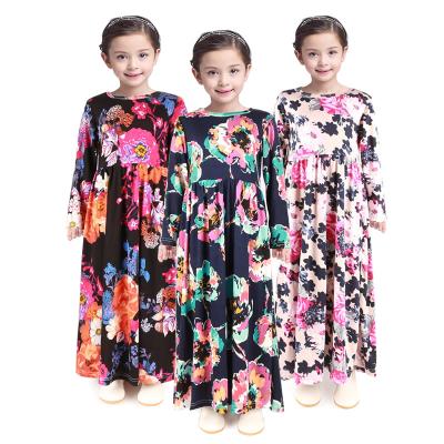 China 2021 Girls Casual Dress Washable Children Flower Maxi Dress Cotton Dress for sale