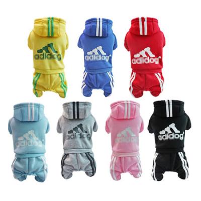 China Stocked Pet Clothes Autumn Winter Dog Clothes Designer Famous Hoodie 4 Legged Dog Apparel for sale