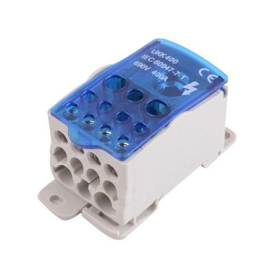 China Wire Connecting CHENF Power Distribution Terminal to Blue Cover Waterproof Single Pole UKK-400 Junction Box for sale