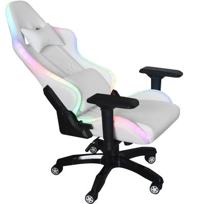 China (Size) Free Sample 2021 Adjustable Customized Lights Sillas Gamer White Leather Led Gaming Chair With RGB for sale