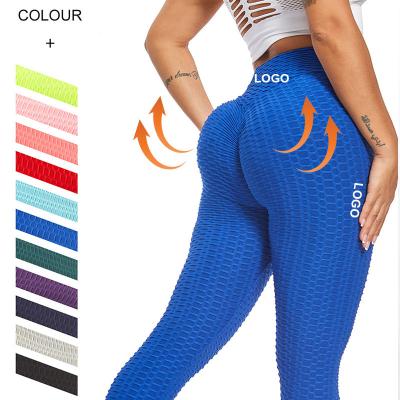 China Wholesale Custom Breathable Logo Jacquard Bubble Yoga Pants Sports Tights High Waist Butt Lift Up Seamless Yoga Leggings For Women for sale