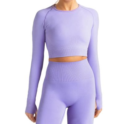 China 2021 Breathable Popular Custom Logo Women Hollow Out Seamless Active Fitness Wear Yoga Set Workout Apparel Top Custom Made for sale