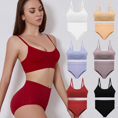 China Women Salon Wear QUICK DRY OEM Customized Ribbed Lift Up Sporty Set Briefs Two Piece Seamless Bra Set for sale