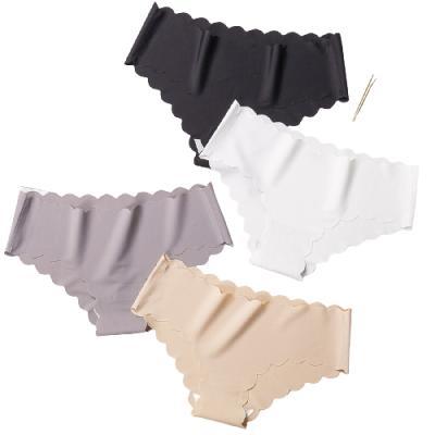 China Selling woman ice cream antibacterial hot silk solid low-waist panties seamless laser cut underwear one-piece traceless panties for sale