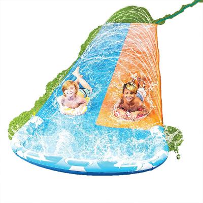 China Inflatable Kids Water Fun Toys Summer Lawn Slide Double Slide Racing Slide with Splash Spout Children's Collision Mat for sale